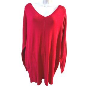 Saturday Sunday NWOT Red V Neck Long Sleeve Button Back Sweater Tunic Women Size